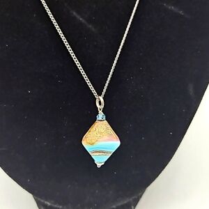 Necklace with blue & brown pendant